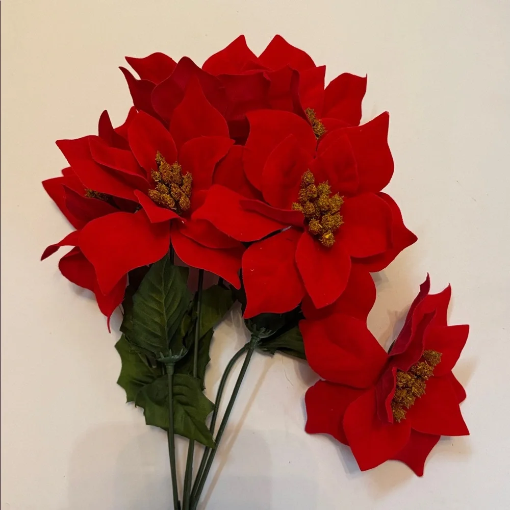 Red Poinsettia Artificial Floral Stems Holiday Bouquet RED POINSETTIAS SET OF 6